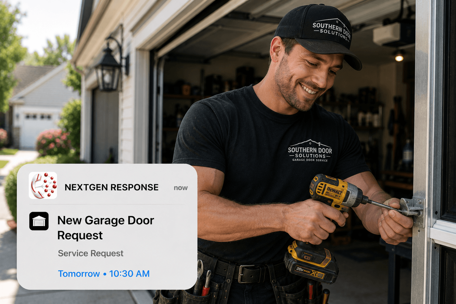 Garage Door technician using NextGen Response