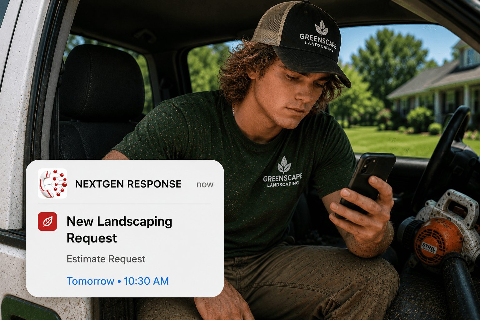 Landscaping technician using NextGen Response