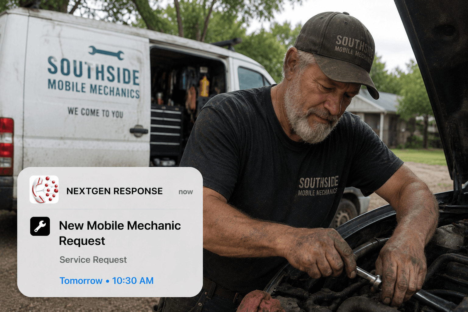 Mobile Mechanic technician using NextGen Response