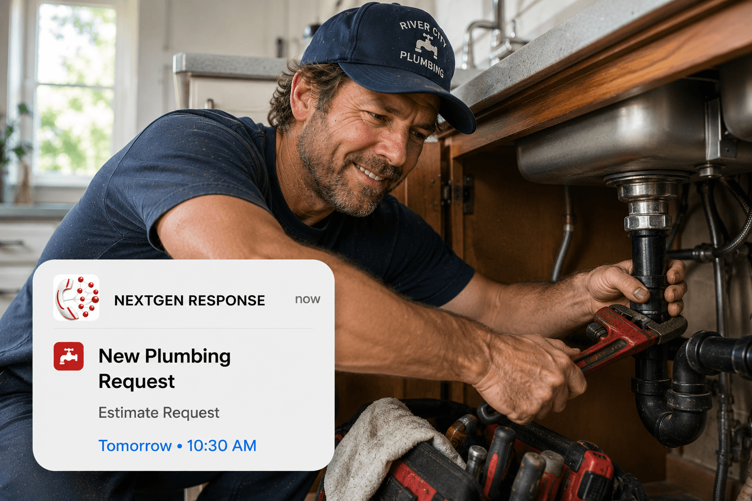 Plumbing technician using NextGen Response