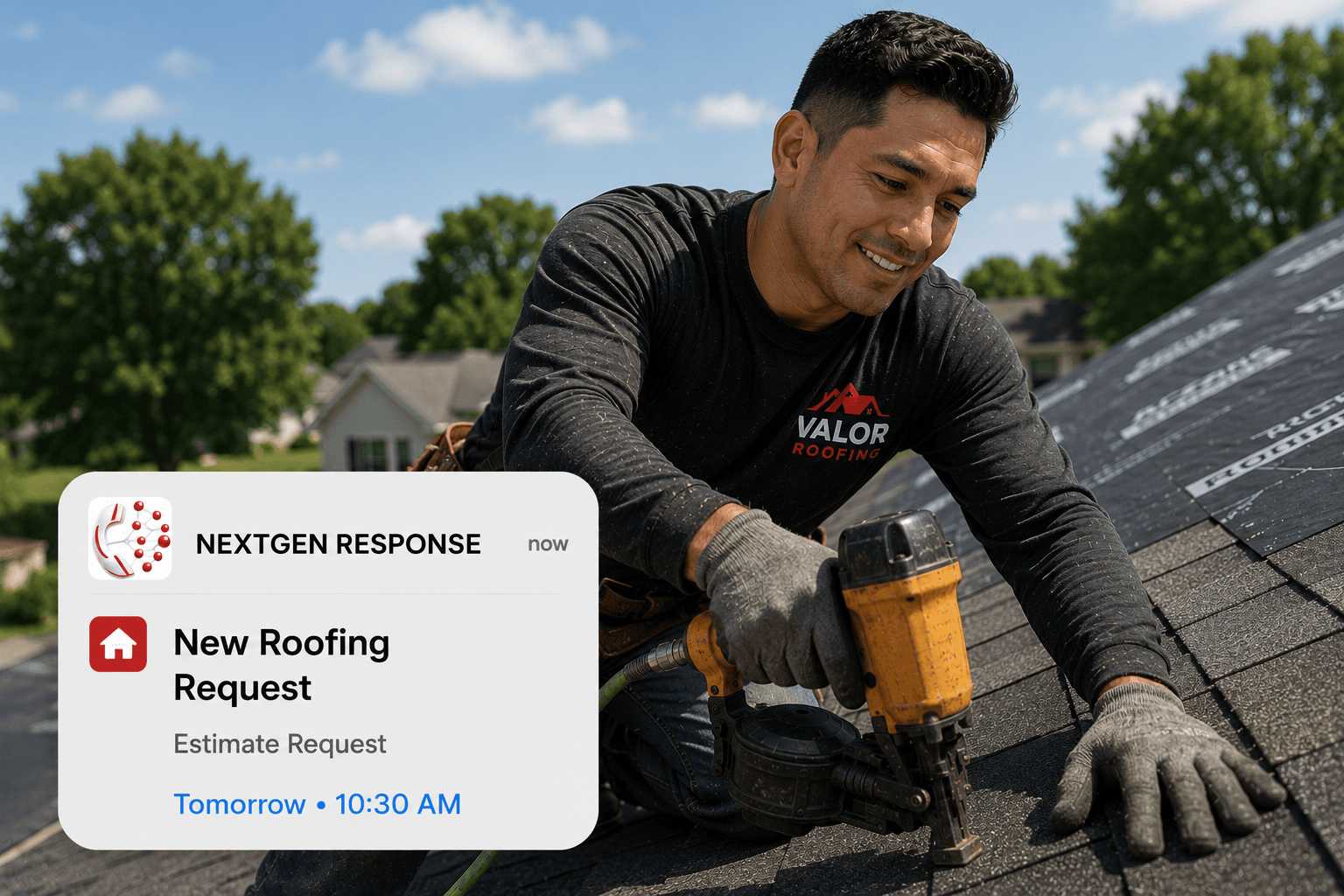 Roofing technician using NextGen Response